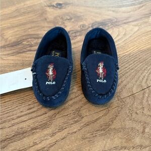 Ralph Lauren Navy Kids Polo Bear Moccasin Slippers